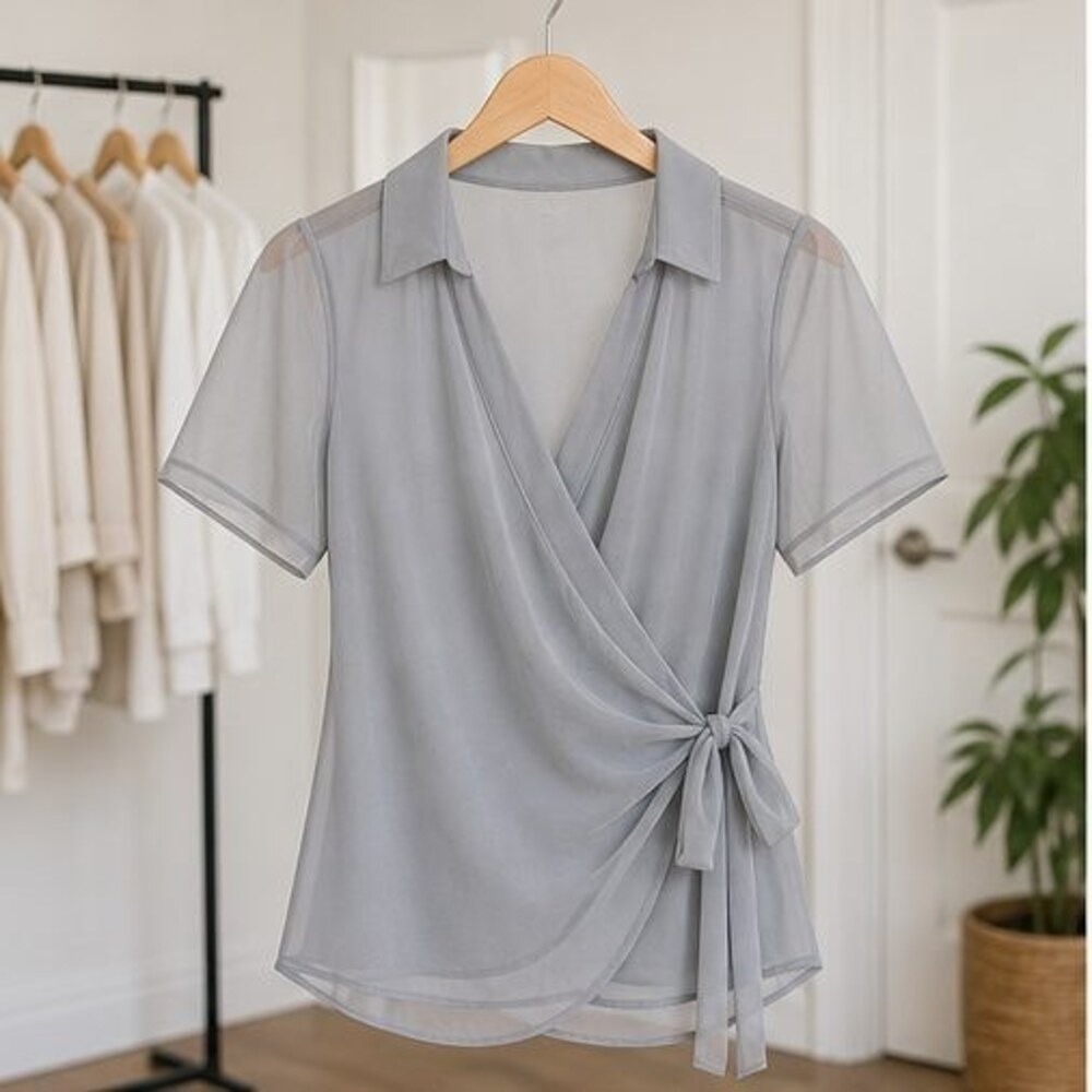 Gray V Neck Top